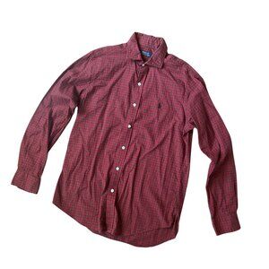 Polo Ralph Lauren Red Black Gingham Button Front Size Medium Preppy Casual